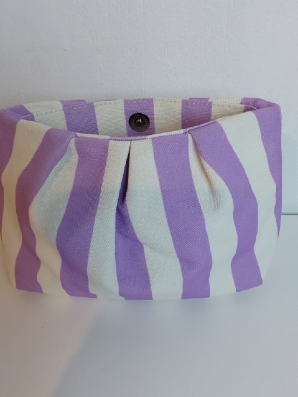 Striped Purple Lavender & Cream Canvas Pouch Bag Clutch Preppy Coastal Small